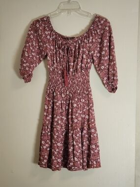 J for Justify Dusty Rose Floral Smocked Midi Dress